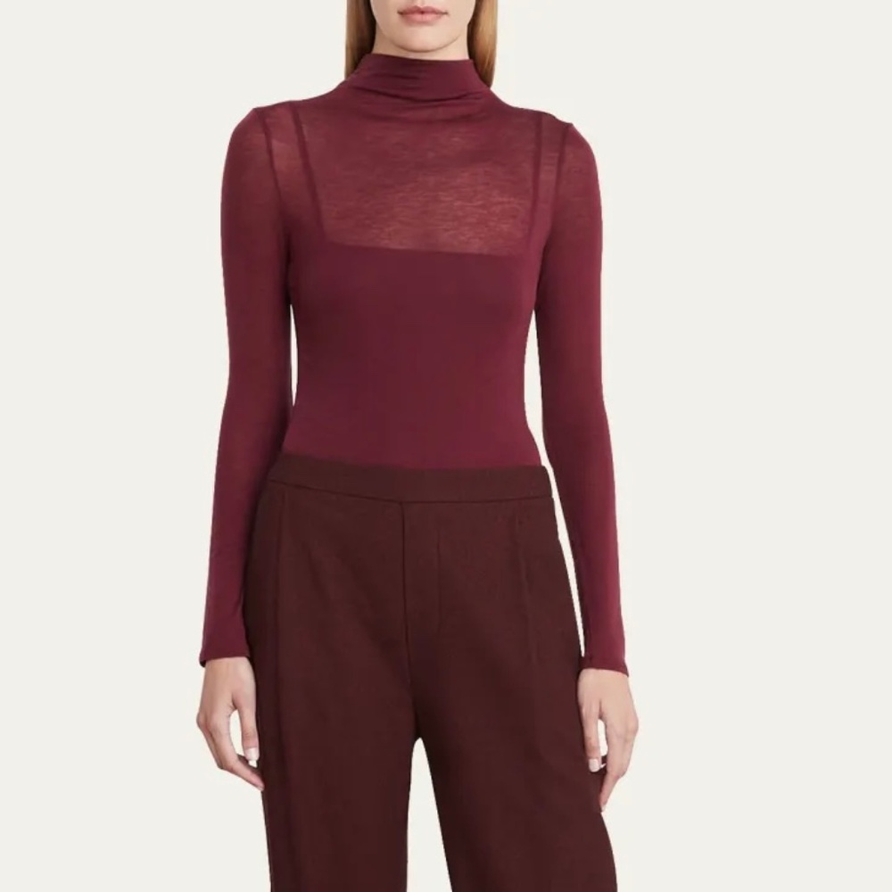 VINCE XS Modal Plum Lightweight Long Sleeve Sheer Turtleneck Shirt